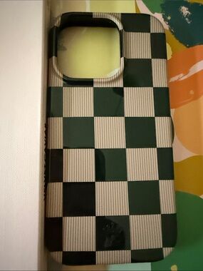 Velvet Caviar Green and Cream Checkered Phone Case